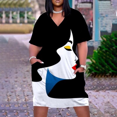 Summer dresses woman  D printed womens clothes V-neck