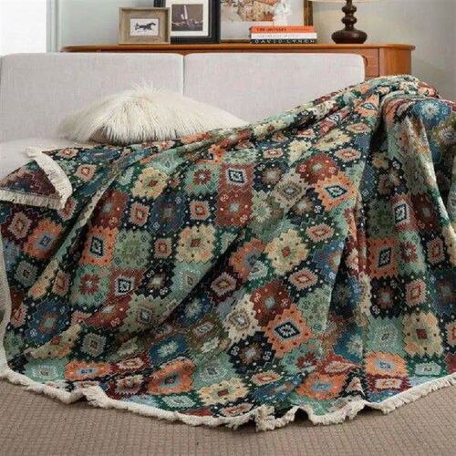 Green Vintage Sofa Towel Anti-cat Scratch Jacquard Diamond
