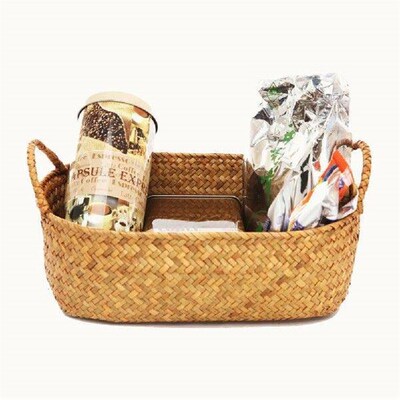 Handmade Straw Dried Flower Fruit Pot Basket Rattan Box