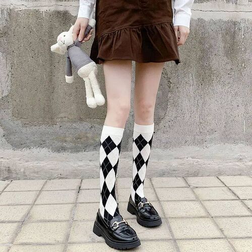 Long Socks Women Stockings Organic Cotton Diamond Warm Thigh
