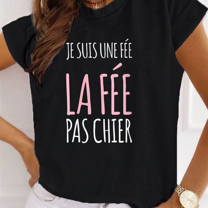 France Funny Letter Manche Courte Humour Je Suis Une Fe Gr - 实物图