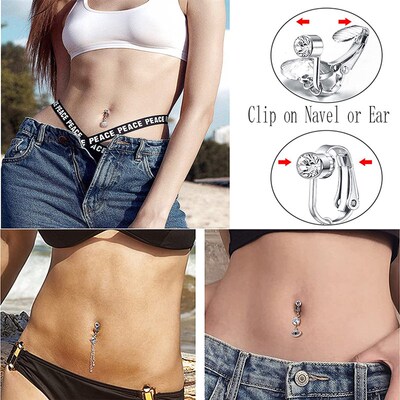 Faux Fake Belly Butterfly Fake Belly Piercing Leaves Clip on