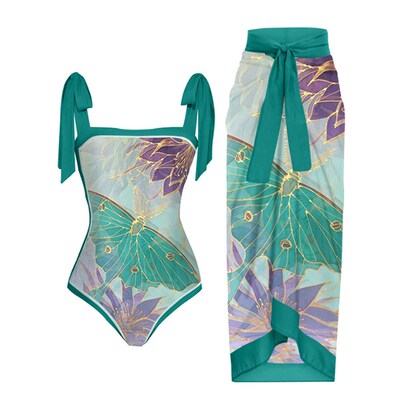 Female Retro Swimsuit Holiday Beachwear Printed Beach Dress