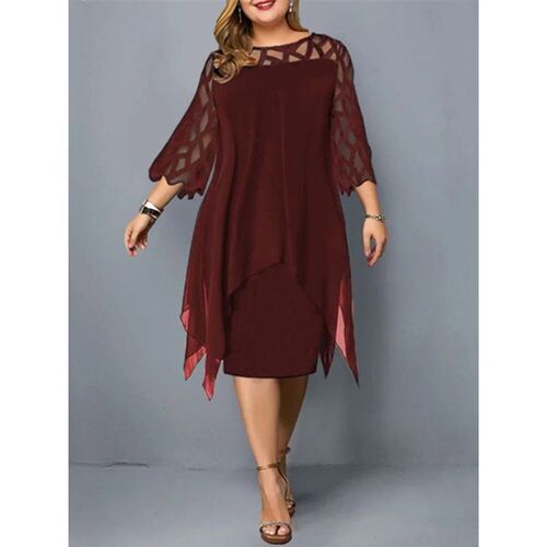 Elegant Midi Party Dress For Chubby Women Xxl O Neck Lace Sl