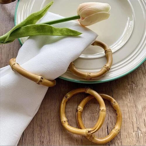 12个 Natural Bamboo Napkin Rings竹子圈餐巾环扣木质手工餐巾圈