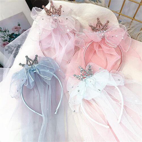 Headbands For Kids Girl Princess Hairbands Yarn Veil Crown B