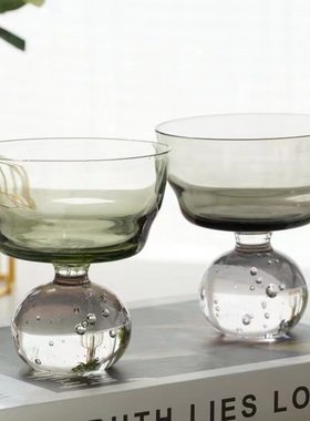 个性复古绿色气泡珠珠玻璃底座威士忌洋酒杯烈酒杯手工鸡尾酒杯子