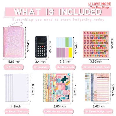 A6 PU Leather Budget Binder Planner with Zipper Pockets Cash