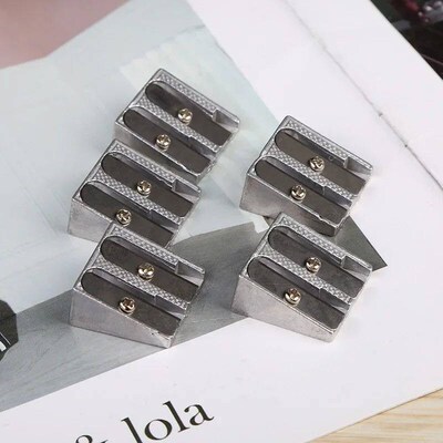 1PCS Silver Sharpener Metal Bevelled Double Hole Pencil Shar