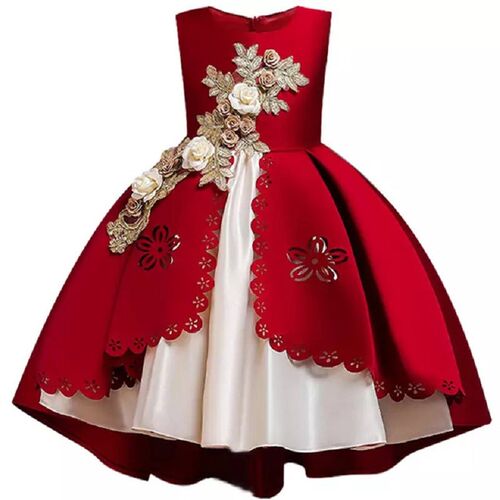 Embroidery Silk Princess Dress for Baby Girl Flower Elegant