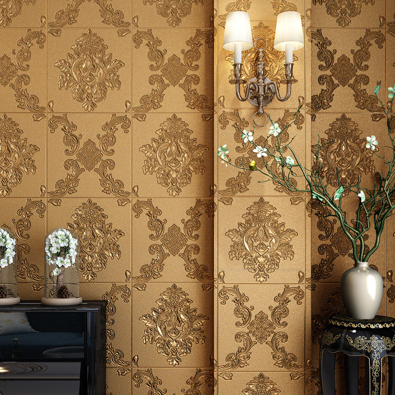 精雕欧式大马士革3D立体墙贴电视背景墙卧室装饰自粘墙纸饭店贴纸