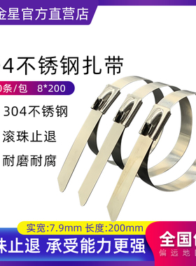 304不锈钢白光带滚珠自锁式扎带BZ-C船用钢扣金属8*200 100条