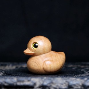 创意文玩实木雕刻崖柏木鸭子旺桃花摆阵装饰摆件