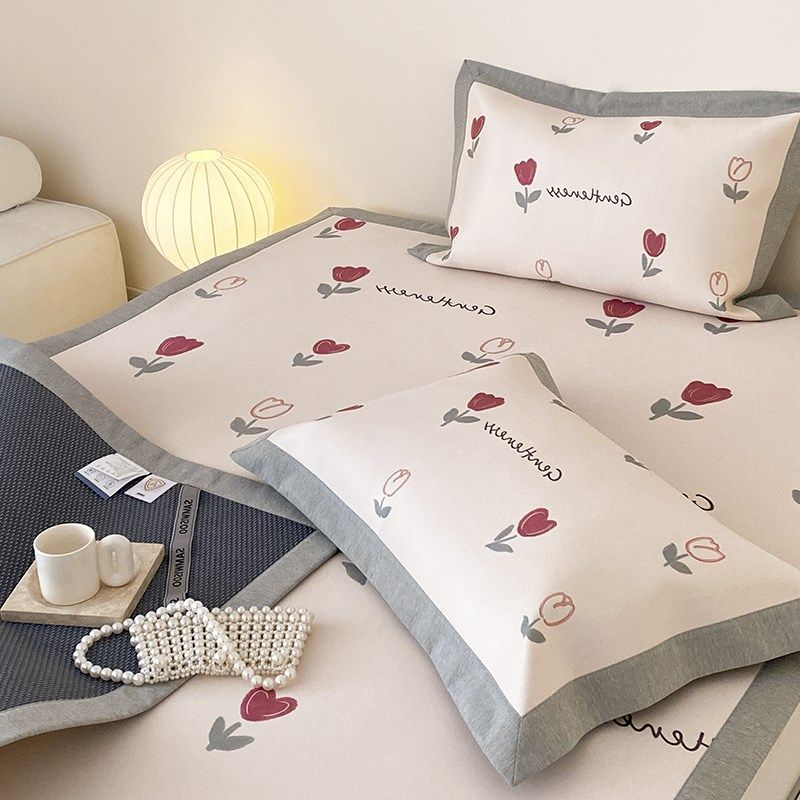 金喜鸟韩式花朵床笠款冰丝凉席三件套夏季凉感空调席子2024新款,床上用品,冰丝席,淘宝优惠券,粉丝福利购,淘宝优惠卷