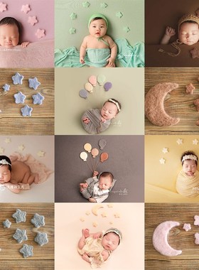 羊毛毡月亮星星云朵爱心熊兔气球新生儿童满月拍照摆拍摄影道具