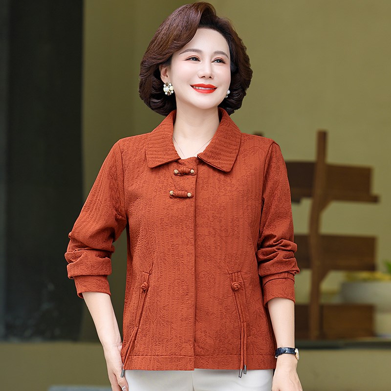 妈妈秋装外套洋气50岁中老年春秋宽松遮肚夹克上衣女短款2024新款