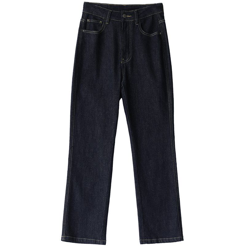 CV大码女装 复古腔调高腰明线深色微喇显腿直九分牛仔裤女秋新款