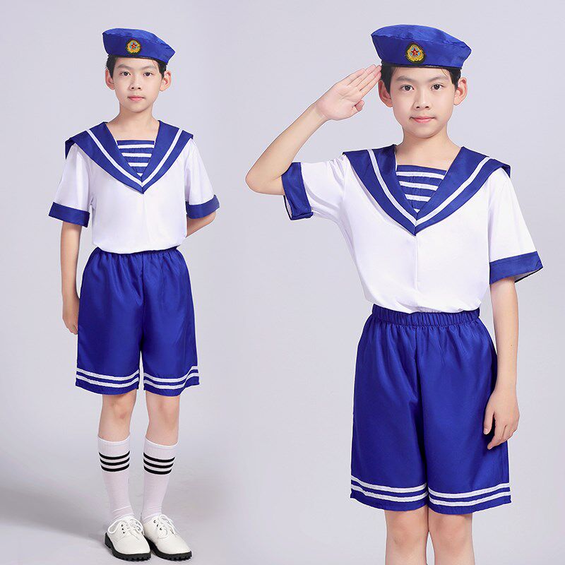 新款儿童小海军演出服男女童水手长短袖表演服水兵衣服幼儿园套装