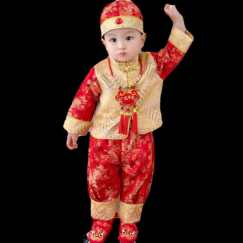 一周岁礼服男宝宝春秋女婴儿百天生日宴抓周礼服儿童国风唐装冠衣