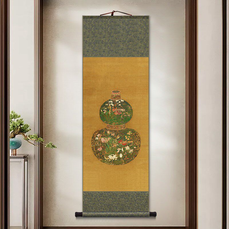 陈琳葫芦花瓶卷轴挂画新中式客厅书房玄关装饰画福禄平安吉祥壁画