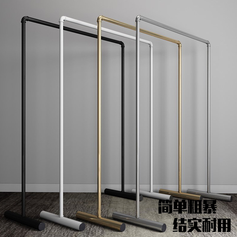 镀锌水管铁艺服装架展示架落地式单杆式女装店货架童装侧挂龙门架