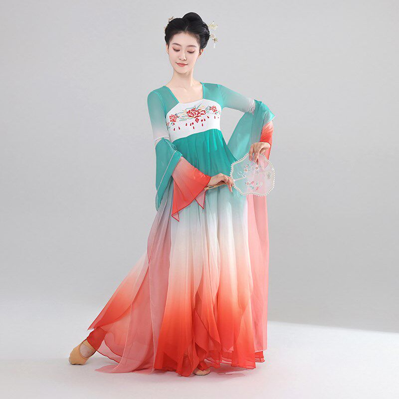 古典舞蹈服女飘逸仙气古风纱衣中国舞长款连衣裙汉唐舞蹈服大摆裙