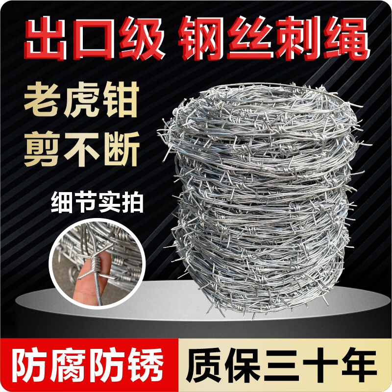 钢丝刺绳不锈钢带刺铁丝铁蒺藜铁丝网围栏防爬防盗刺防爬网防护网
