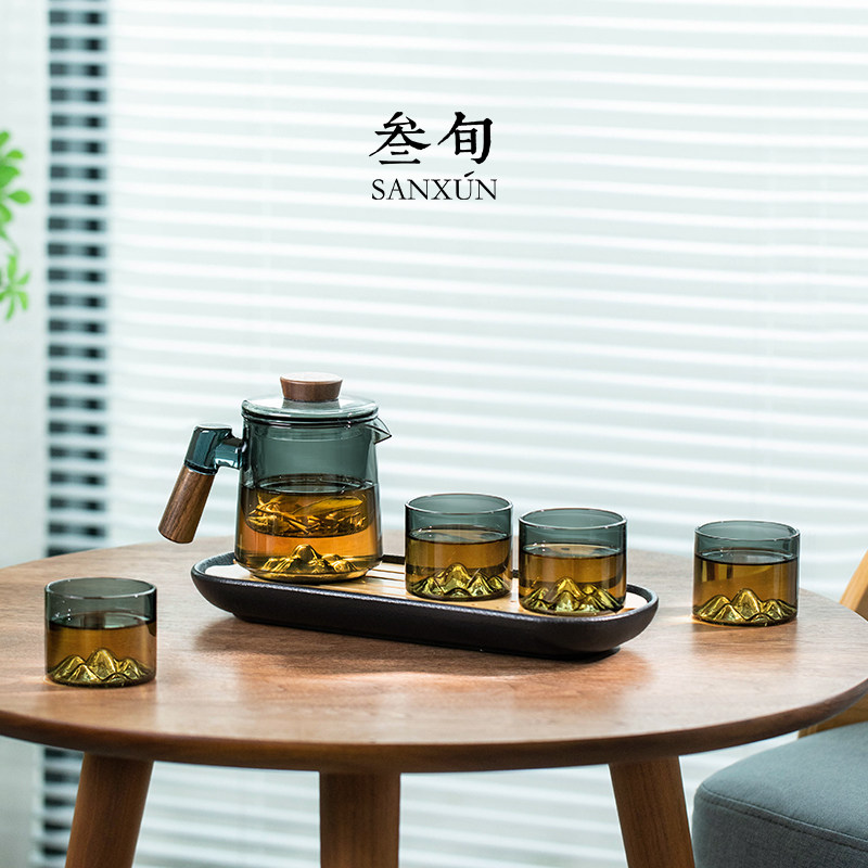 叁旬玻璃茶具套装家用防烫耐热泡茶壶办公室小型茶盘功夫茶杯礼盒,餐饮具,功夫茶具,淘宝优惠券,粉丝福利购,淘宝优惠卷