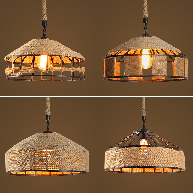 复古工业风麻绳吊灯酒吧餐厅咖啡厅网咖商场店铺蒙古包铁艺麻绳灯,家装灯饰光源,客厅吊灯,淘宝优惠券,粉丝福利购,淘宝优惠卷
