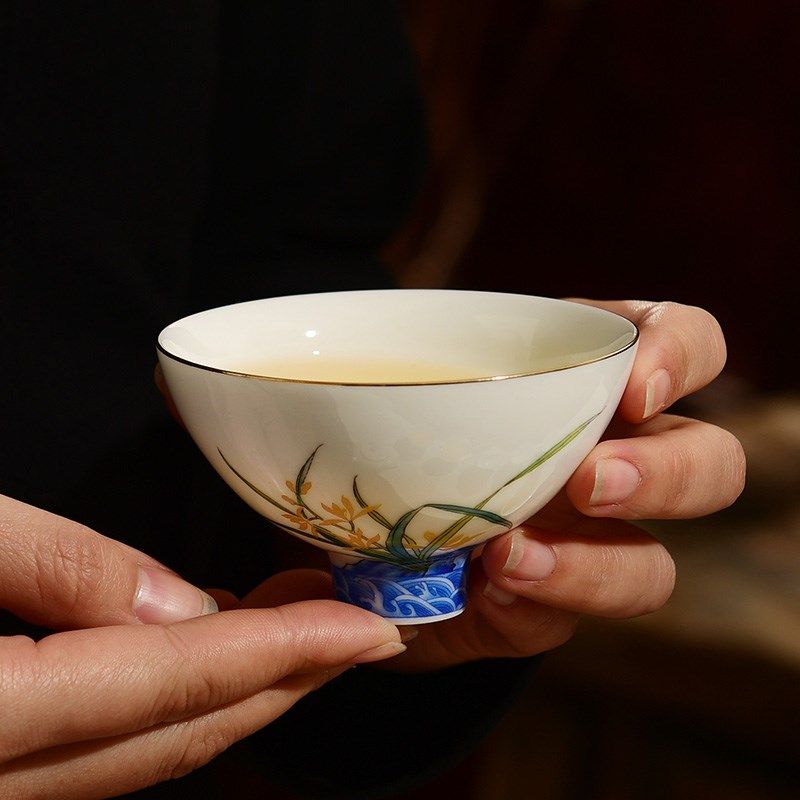 成艺白玉瓷功夫茶杯品茗杯主人杯陶瓷茶具个人杯单杯茶盏手工描金,餐饮具,茶杯,淘宝优惠券,粉丝福利购,淘宝优惠卷