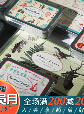 CAVALLINI复古木质手帐印章铁盒邮戳字母动物数字图案铁盒套装