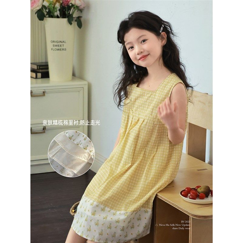 女童连衣裙夏季儿童装碎花背心裙子无袖纯棉小女孩格子公主裙薄款,童装/婴儿装/亲子装,连衣裙,淘宝优惠券,粉丝福利购,淘宝优惠卷