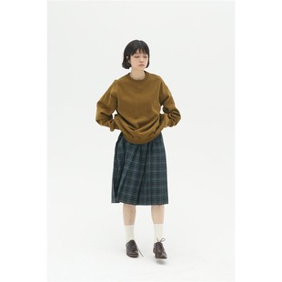umasou 复古学院英伦暗绿色格子高腰秋冬新品半身裙长款百褶裙