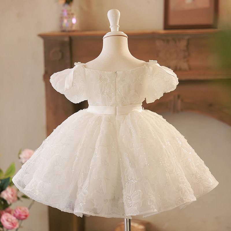 儿童礼服公主裙钢琴主持人礼服女童演出服小女孩生日花童礼服白色