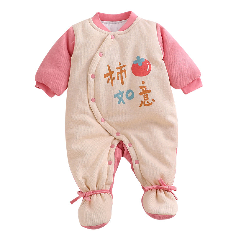 新生婴儿连袜连身衣秋冬款0一2月3冬装6超厚棉服2023新款包脚衣服