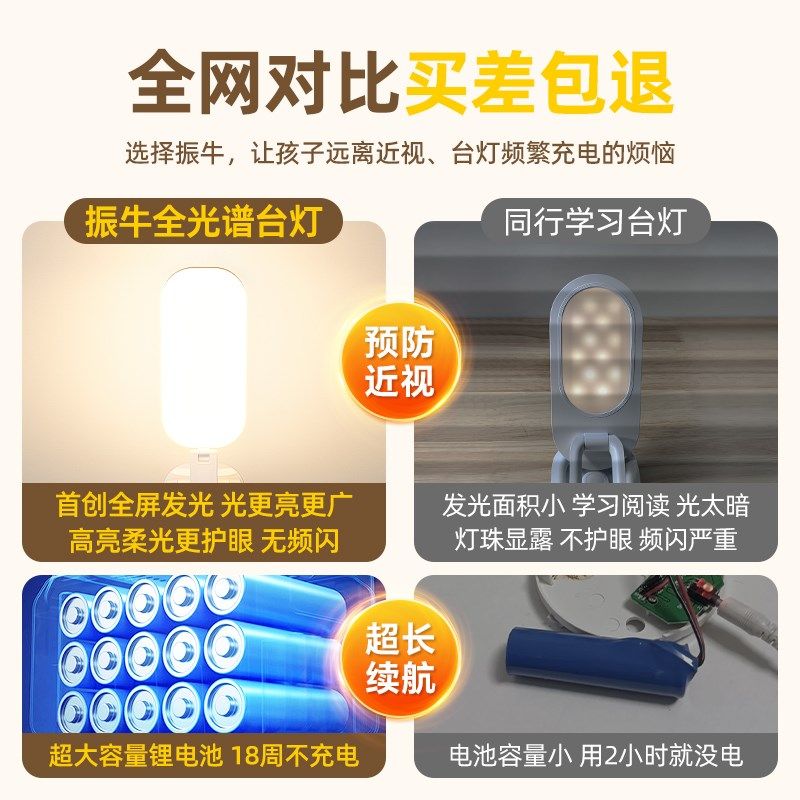 台灯大容量全光谱便携折叠床头台灯学生宿舍超长续航护眼充电台灯