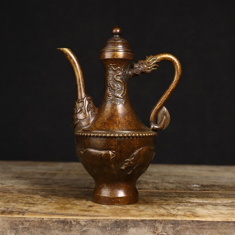 苏工纯铜酒壶中式仿古供奉酒壶仿古铜器道具老酒壶家用婚庆酒具摆