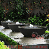 日式 涌泉石雕水景石盆小品大理石石钵流水钵户外庭院喷泉流水摆件