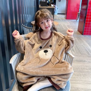 珊瑚绒宝宝睡袋加厚加绒婴儿冬季居家睡裙男女儿童新款恒温防踢被