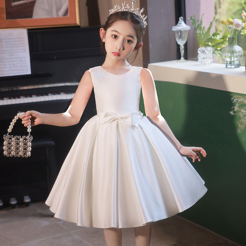 女童生日公主裙轻奢小众高端花童儿童女孩主持人钢琴演奏礼服白色