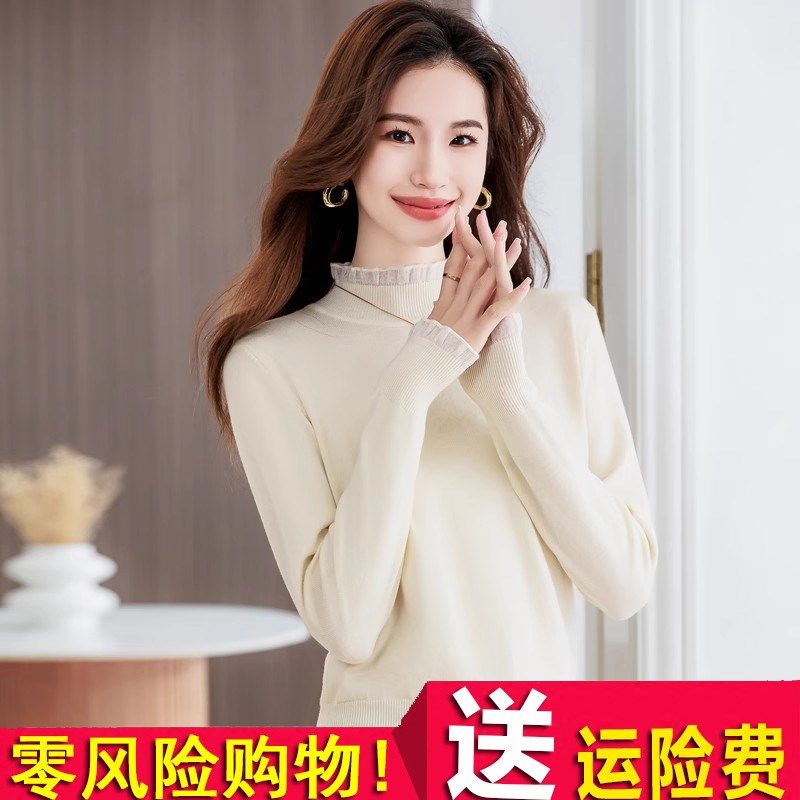 薄款针织衫秋冬女装2024新款小个子短款上衣半高领毛衣内搭打底衫