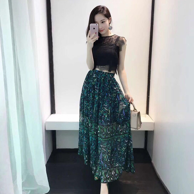 夏季2020蕾丝雪纺长裙御姐时尚裙女神范两件套洋气俏皮女夏套装潮