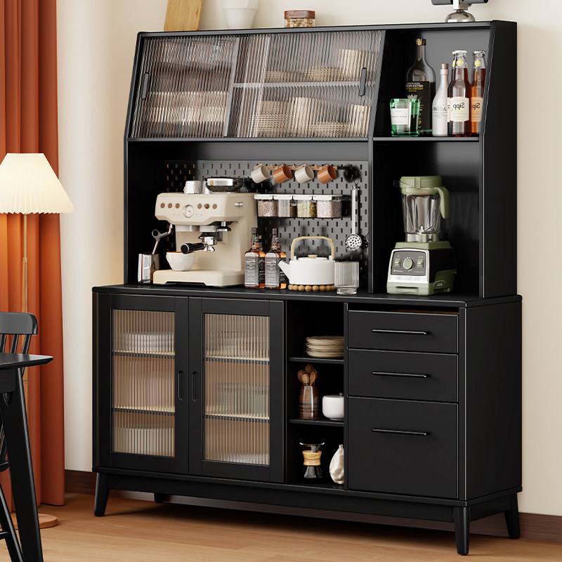 实木餐边柜北欧洞洞板置物柜一体靠墙高柜黑色复古法式边柜茶水柜,住宅家具,餐边柜,淘宝优惠券,粉丝福利购,淘宝优惠卷
