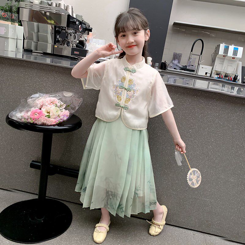 湖州织里2024女童汉服套装夏季薄款女孩新中式裙子古装改良演出服