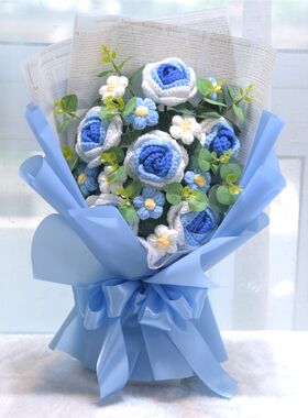 女神节创意生日礼物手工针织毛线花玫瑰花束手捧花送女生闺蜜妈妈