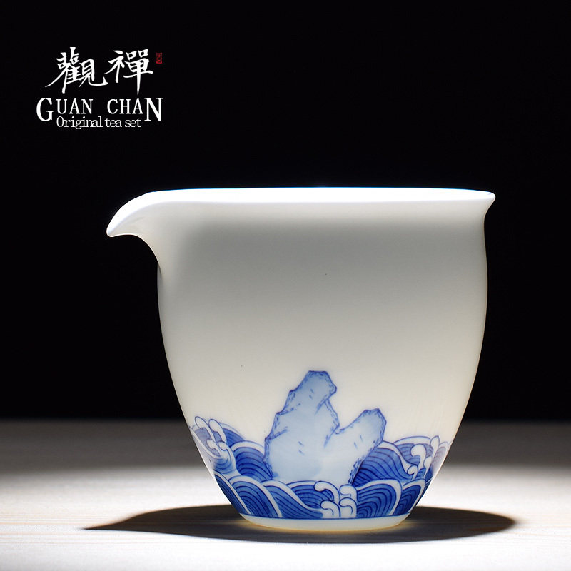 观禅景德镇陶瓷手绘公道杯手工青花瓷山水匀杯功夫茶具茶海分茶器