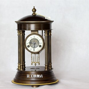 软装 仿古座钟 摆设饰品 机械座钟 工艺纯铜园亭素铜钟530mm 欧式