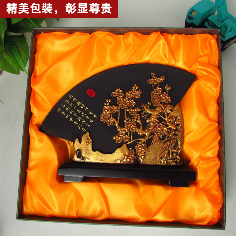 炭雕工艺品摆设扇形小摆件客厅卧室家居家装饰品创意乔迁开业礼品