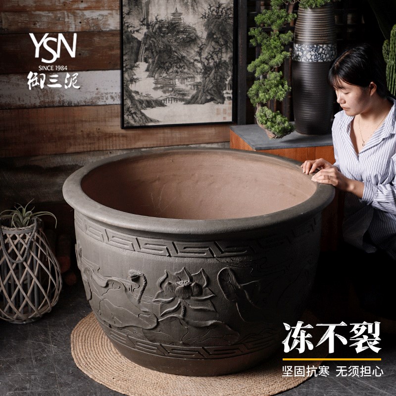 景德镇土陶粗陶古法养鱼陶瓷大缸鱼缸乌龟睡莲缸雕刻水缸金鱼缸