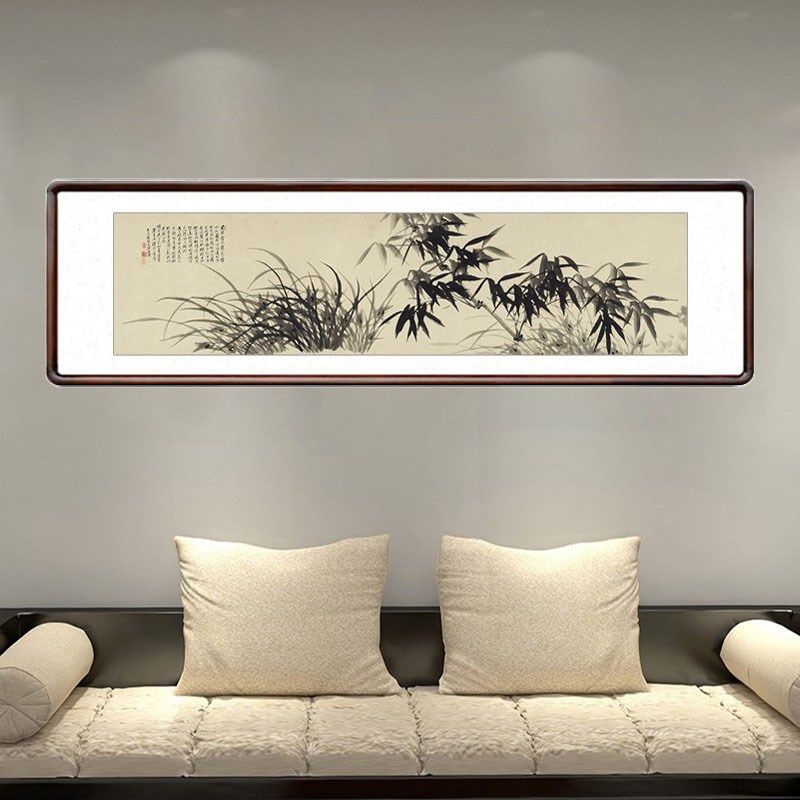 国画新中式客厅竹子装饰画书房办公室兰花横幅牌匾挂画石涛兰竹图
